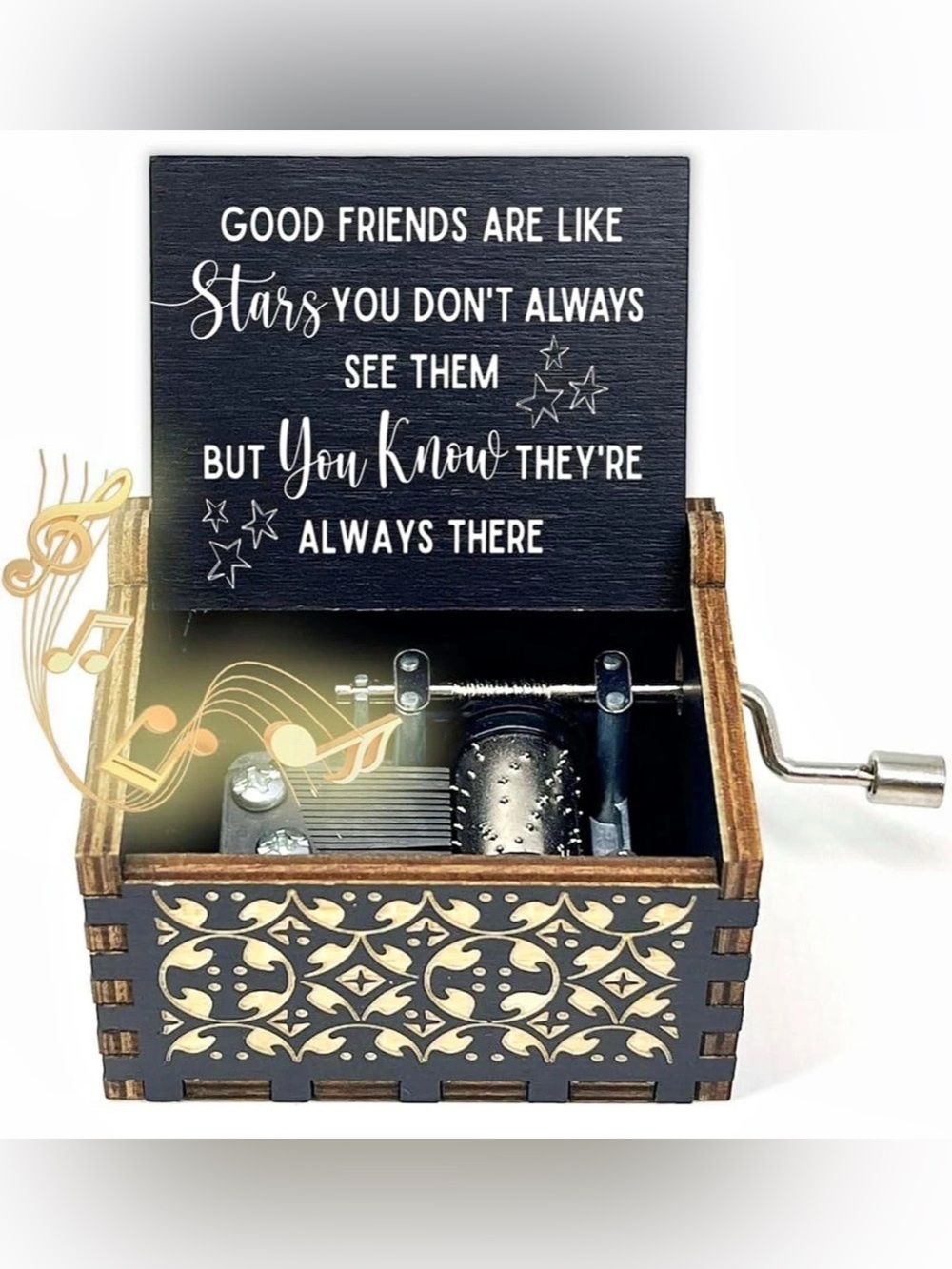 Good Friends Are Like Stars Wooden Hand Crank Music Box Hand-Crank Music Box in